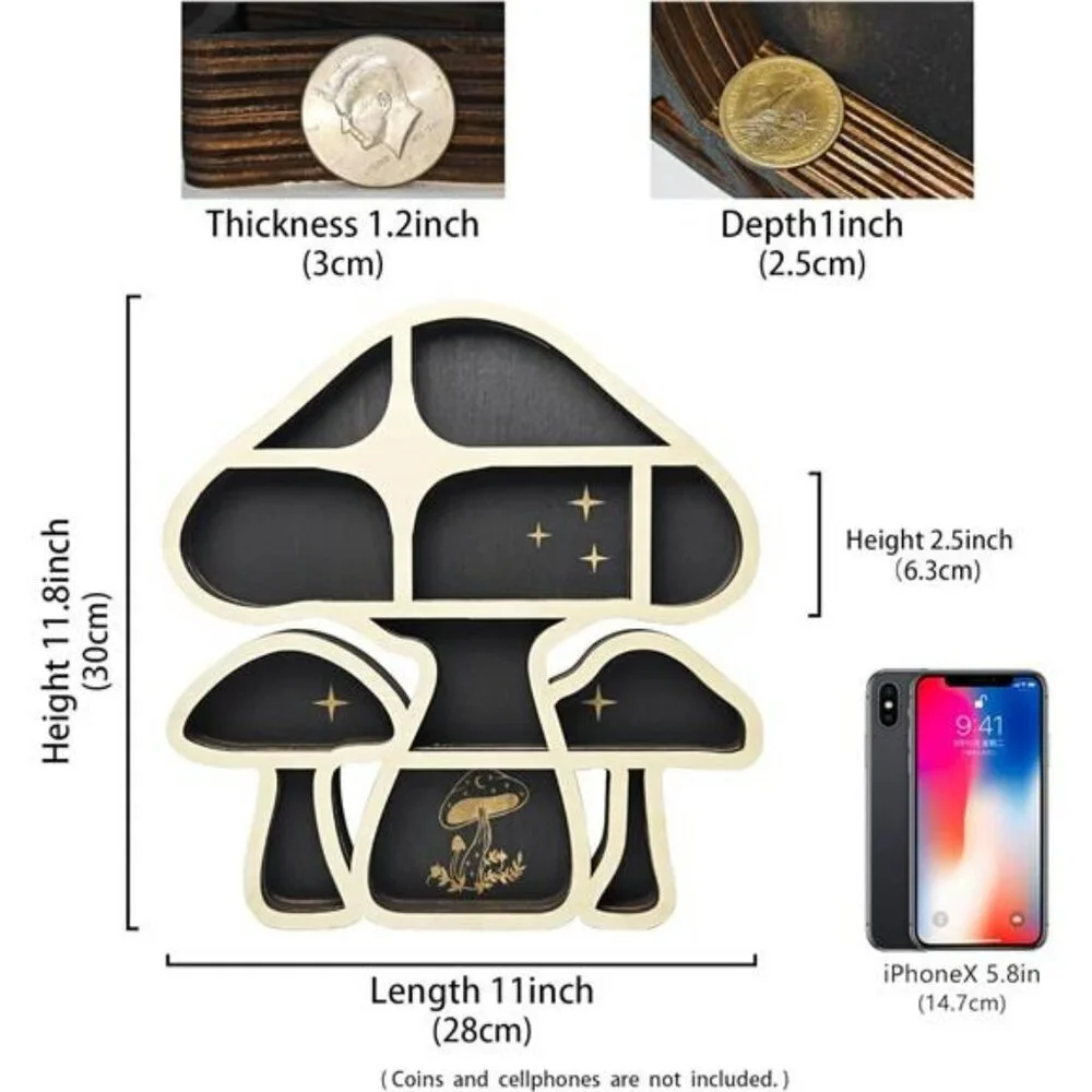 Wooden Mushroom Floating Shelf Crystal Display Wall Hanging Organizer for Decor